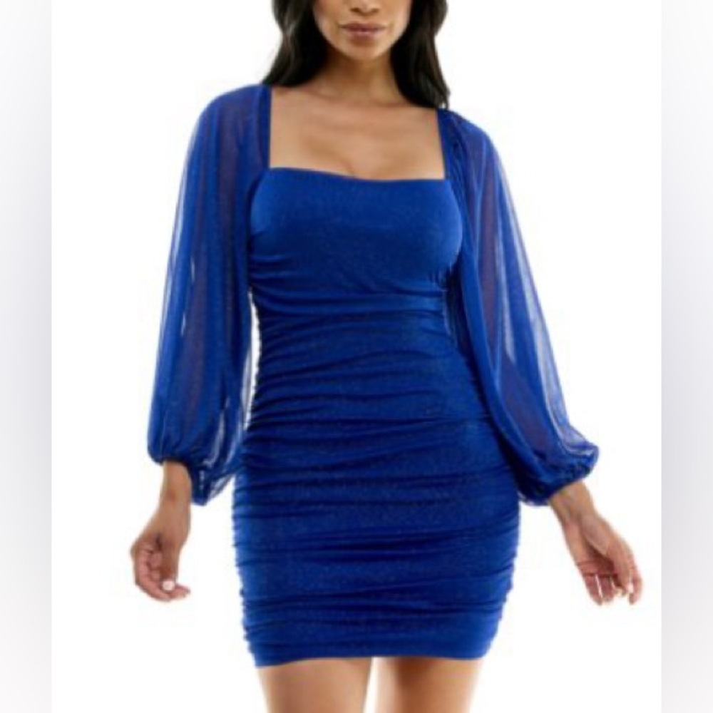 B Darlin Juniors' Glitter Jersey Short Bodycon Blue Dress